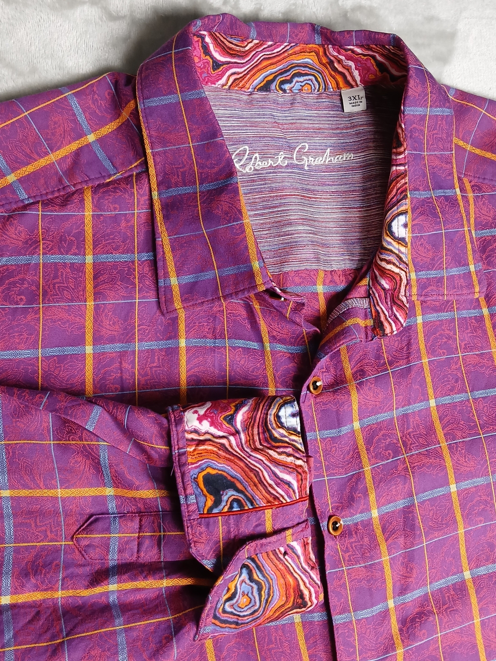 Robert Graham Button Up Shirt 3XL Men's Long Sleeve Floral Paisley Flip Cuff